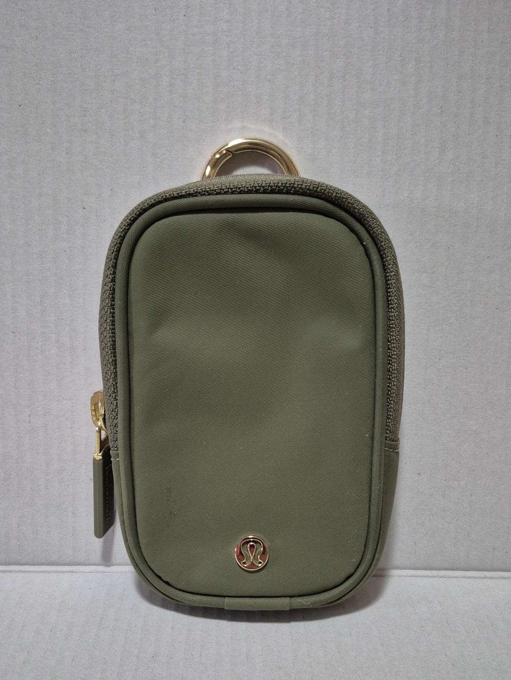 lululemon athletica Olive Green Mini Zip Pouch with Gold Hardware